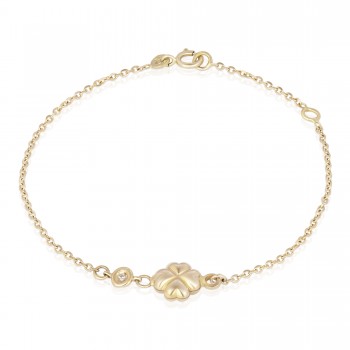 Bratara pentru Copii din Aur Galben de 18K cu Diamant Natural si Trifoi