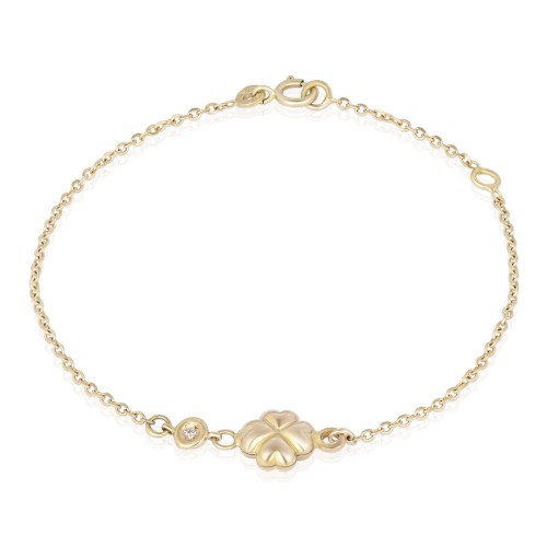 Bratara pentru Copii din Aur Galben de 18K cu Diamant Natural si Trifoi
