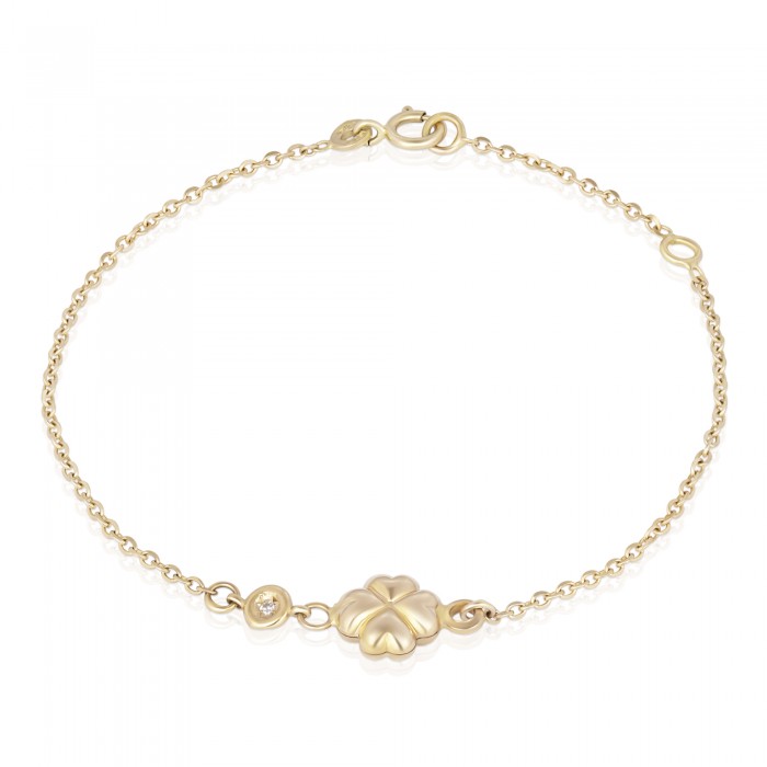 Bratara pentru Copii din Aur Galben de 18K cu Diamant Natural si Trifoi