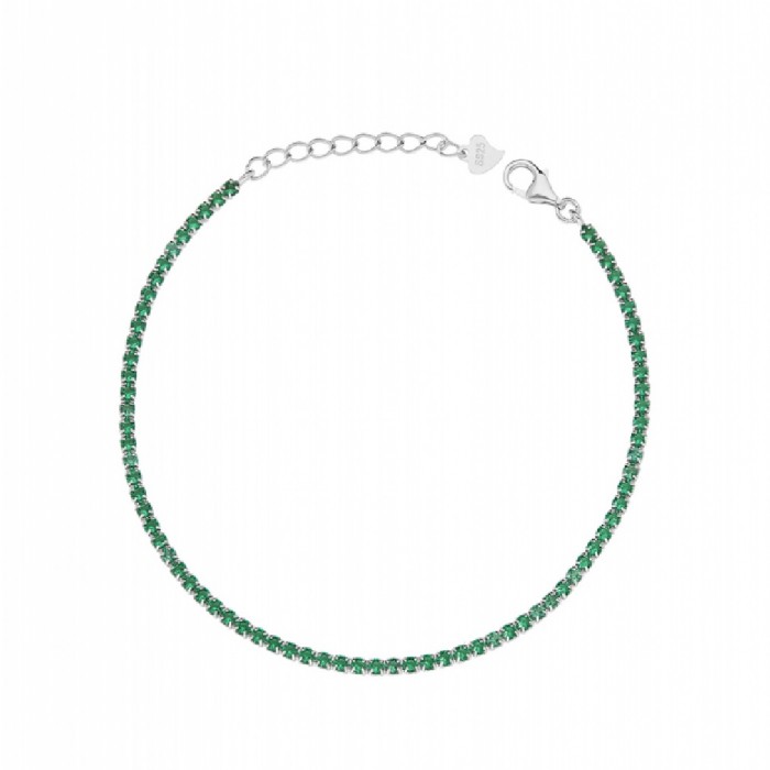 Bratara Tennis din Argint 925 placată cu Rodiu și Pietre Cubic Zirconia Verzi, 1.5mm