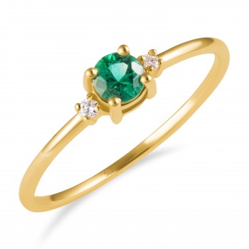 Kopenhagen Ring 14K Gelbgold mit 0,03 Karat Diamanten und 0,24 Karat Smaragd Sandra Ferretti