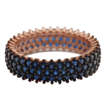 Inel Eternity din Argint 925 Placat cu Rodiu Roz și Trei Randuri de Pietre Cubic Zirconia Albastru Safir  Sandra Ferretti