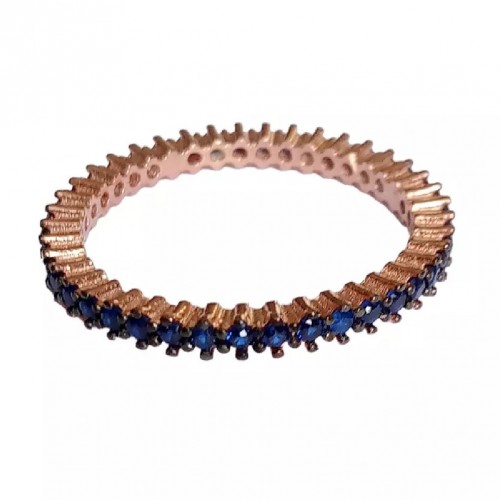 Inel Eternity din Argint 925 Placat cu Rodiu Roz și Pietre Cubic Zirconia Albastru Safir