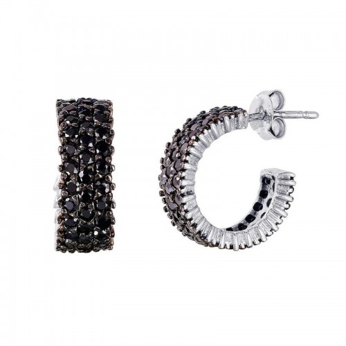 Cercei Eternity din Argint 925 Placati cu Rodiu și Trei Randuri Pietre Cubic Zirconia Negre