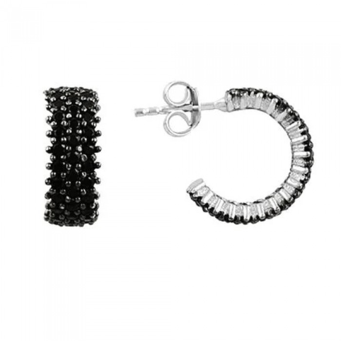 Cercei Eternity din Argint 925 Placati cu Rodiu și Trei Randuri Pietre Cubic Zirconia Negre  Sandra Ferretti