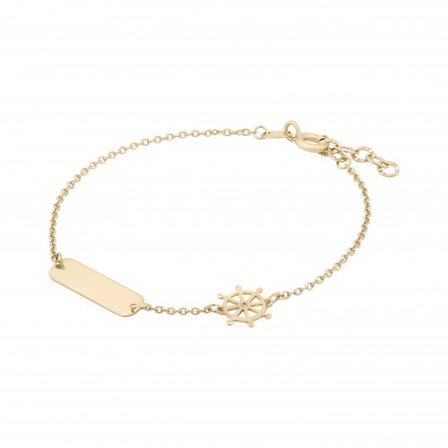 Bratara cu Timona si Placuta Pentru Copii din Aur Galben de 18 Kt Bratara cu Timona si Placuta Pentru Copii din Aur Galben de 18 Kt