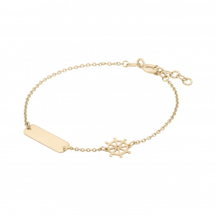 Bratara cu Timona si Placuta Pentru Copii din Aur Galben de 18 Kt Bratara cu Timona si Placuta Pentru Copii din Aur Galben de 18 Kt