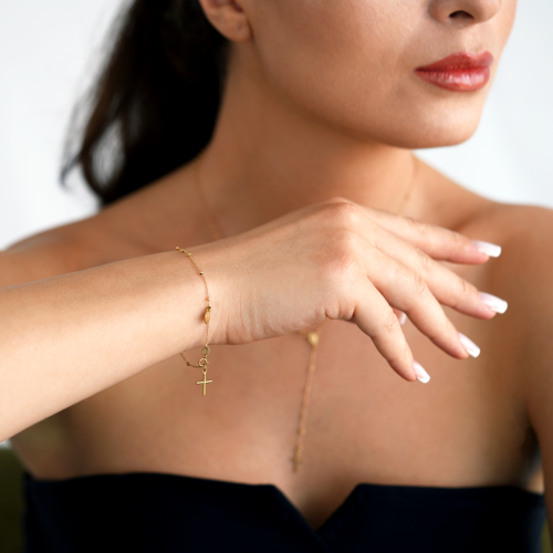 Bratara Rozariu din Aur Galben de 18 Kt cu Bile Diamantate