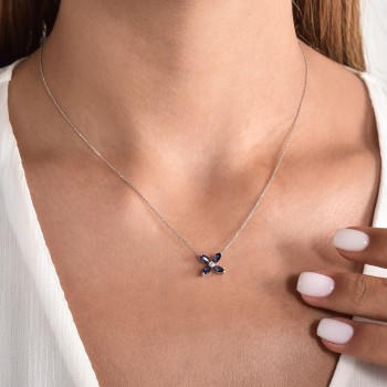 Valencia-Halskette 18K Weißgold mit 0,03 Karat Diamanten und 0,66 Karat Saphir Sandra Ferretti