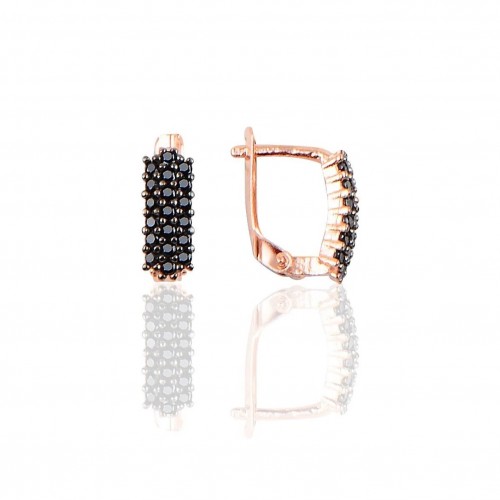 Cercei Eternity din Argint 925 Placati cu Rodiu Roz și Trei Randuri Pietre Cubic Zirconia Negre  Sandra Ferretti