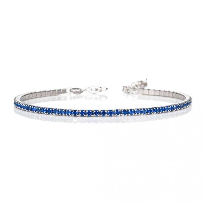 Bratara Tennis din Argint 925 placată cu Rodiu și Pietre Cubic Zirconia Albastru Safir, 1.5mm