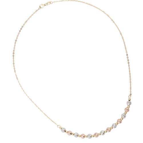 Colier din Aur Galben, Alb, Roz de 18K cu Bile Diamantate