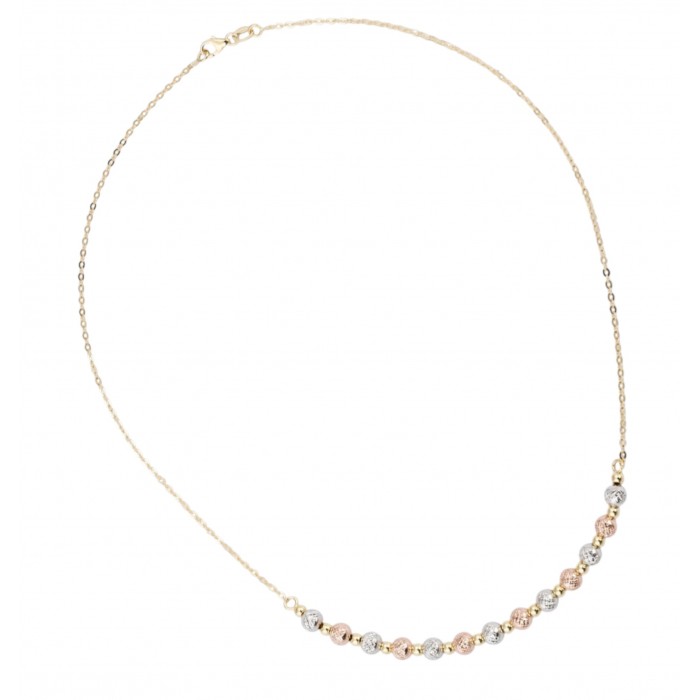 Colier din Aur Galben, Alb, Roz de 18K cu Bile Diamantate