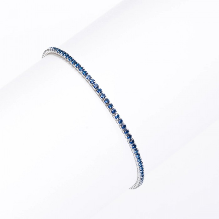 Bratara Tennis din Argint 925 placată cu Rodiu și Pietre Cubic Zirconia Albastru Safir, 1.5mm
