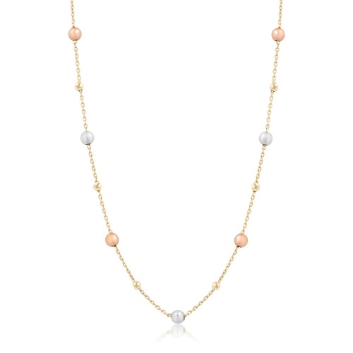 Halskette aus 18 K Gelbgold mit gelben, weißen und rosa Kugeln