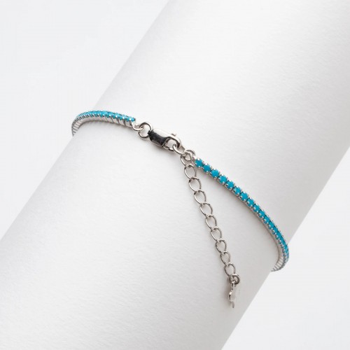 Bratara Tennis din Argint 925 placată cu Rodiu și Pietre Cubic Zirconia Albastru Sky, 1.5mm