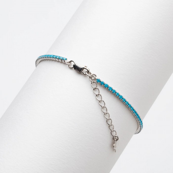 Bratara Tennis din Argint 925 placată cu Rodiu și Pietre Cubic Zirconia Albastru Sky, 1.5mm