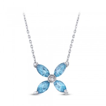 Cracovia-Halskette 18K Weißgold mit 0,03 Karat Diamanten und 0,78 Karat Blautopas Sandra Ferretti