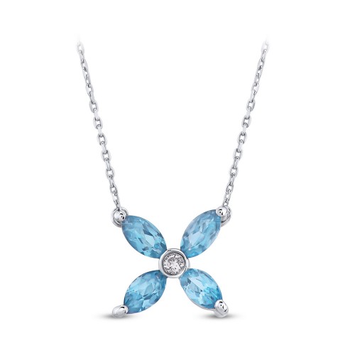 Cracovia-Halskette 18K Weißgold mit 0,03 Karat Diamanten und 0,78 Karat Blautopas Sandra Ferretti
