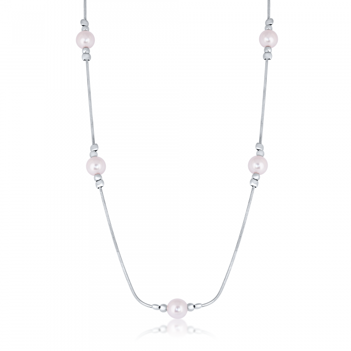 Colier din Argint 925 cu Perle Roz Placat cu Rodiu  