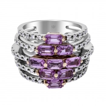 Leicester- Ring 14K Weißgold mit 0,34 Karat Diamanten und 3,01 Karat Rosa Saphir Sandra Ferretti