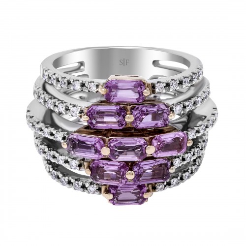 Leicester- Ring 14K Weißgold mit 0,34 Karat Diamanten und 3,01 Karat Rosa Saphir Sandra Ferretti