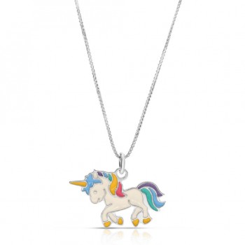 Colier Pentru Copii Unicorn Multicolor din Argint 925, Placat cu Rodiu și Email