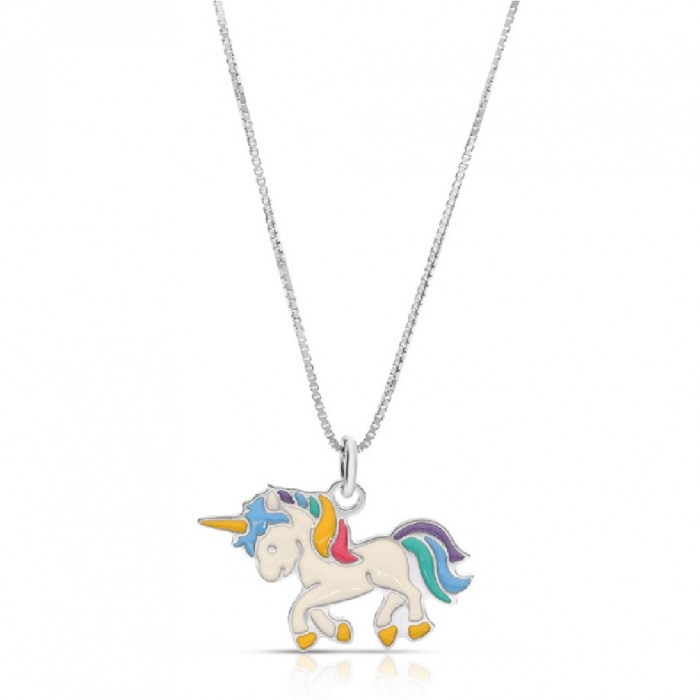 Colier Pentru Copii Unicorn Multicolor din Argint 925, Placat cu Rodiu și Email  Sandra Ferretti