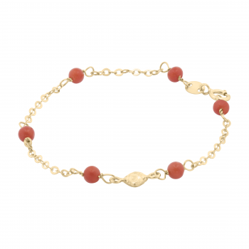 Bratara cu Coral Natural Pentru Copii din Aur Galben de 18K