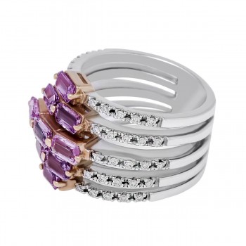 Leicester- Ring 14K Weißgold mit 0,34 Karat Diamanten und 3,01 Karat Rosa Saphir Sandra Ferretti