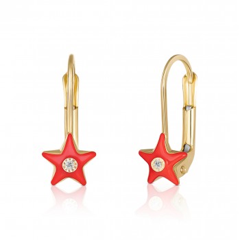 Cercei cu Tortite pentru Copii din Aur Galben de 18K  cu Diamante de 0.05ct, Stea