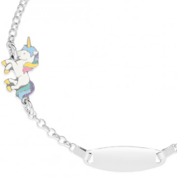 Bratara cu Placuta Pentru Copii Unicorn din Argint 925, Placat cu Rodiu și Email  Sandra Ferretti