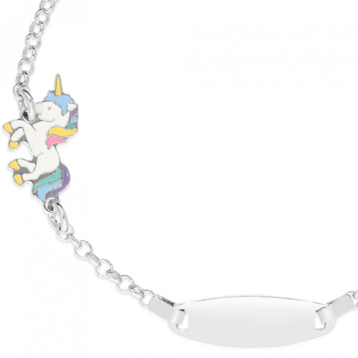 Bratara cu Placuta Pentru Copii Unicorn din Argint 925, Placat cu Rodiu și Email