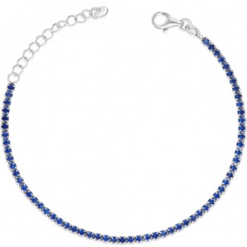 Bratara Tennis din Argint 925 placată cu Rodiu și Pietre Cubic Zirconia Albastru Safir, 1.5mm  Sandra Ferretti