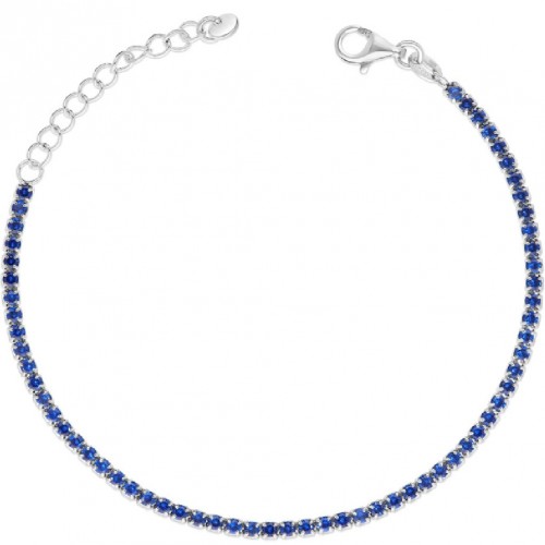 Bratara Tennis din Argint 925 placată cu Rodiu și Pietre Cubic Zirconia Albastru Safir, 1.5mm  Sandra Ferretti