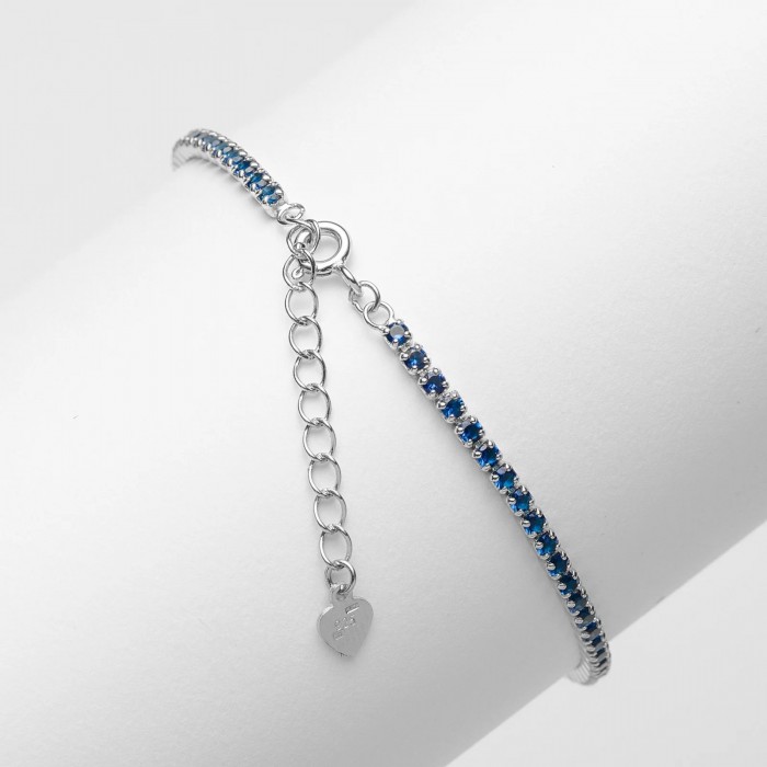 Bratara Tennis din Argint 925 placată cu Rodiu și Pietre Cubic Zirconia Albastru Safir, 1.5mm
