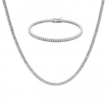 Set bijuterii Tennis din Argint 925 placate cu Rodiu și Pietre Cubic Zirconia, 2mm, Bratara + Colier  Sandra Ferretti