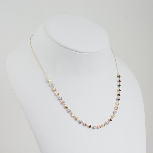 Colier din Aur Galben de 18K cu Lant Diamantat si Cuburi Multicolore Albe, Roz, Galbene
