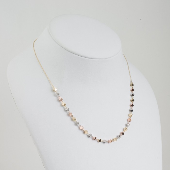 Colier din Aur Galben de 18K cu Lant Diamantat si Cuburi Multicolore Albe, Roz, Galbene