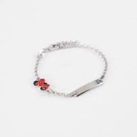 Bratara cu Placuta Pentru Copii Motocicleta Rosie din Argint 925, Placat cu Rodiu și Email