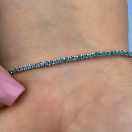 Bratara Tennis din Argint 925 placată cu Rodiu și Pietre Cubic Zirconia Turcoaz, 1.5mm