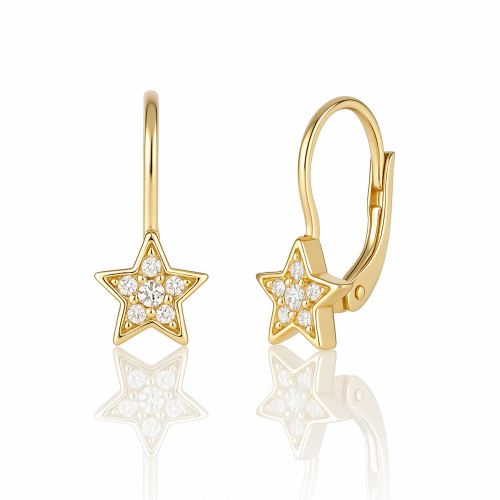 Cercei cu Tortite pentru Copii din Aur Galben de 14K cu Zirconia, Stea