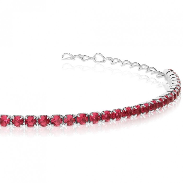 Bratara Tennis din Argint 925 placată cu Rodiu și Pietre Cubic Zirconia Rosii, 1.5mm