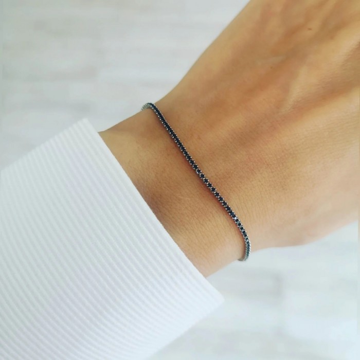Bratara Tennis din Argint 925 placată cu Rodiu și Pietre Cubic Zirconia Negre, 1.5mm