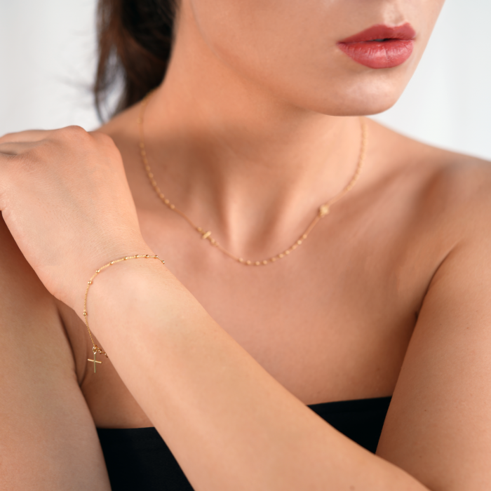 Rosenkranzkette aus 18 Karat Gelbgold mit Diamantkugeln