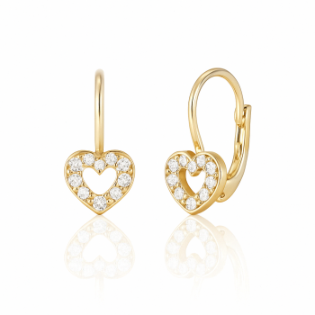 Cercei cu Tortite pentru Copii din Aur Galben de 14K cu Zirconia si Inima