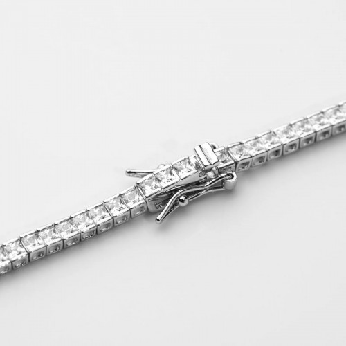Set bijuterii Tennis din Argint 925 placate cu Rodiu și Pietre Cubic Zirconia, 2mm, Bratara + Colier
