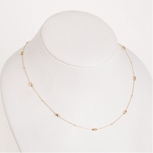 Colier din Aur Galben de 18K cu Bile Diamantate si Bile Ovale