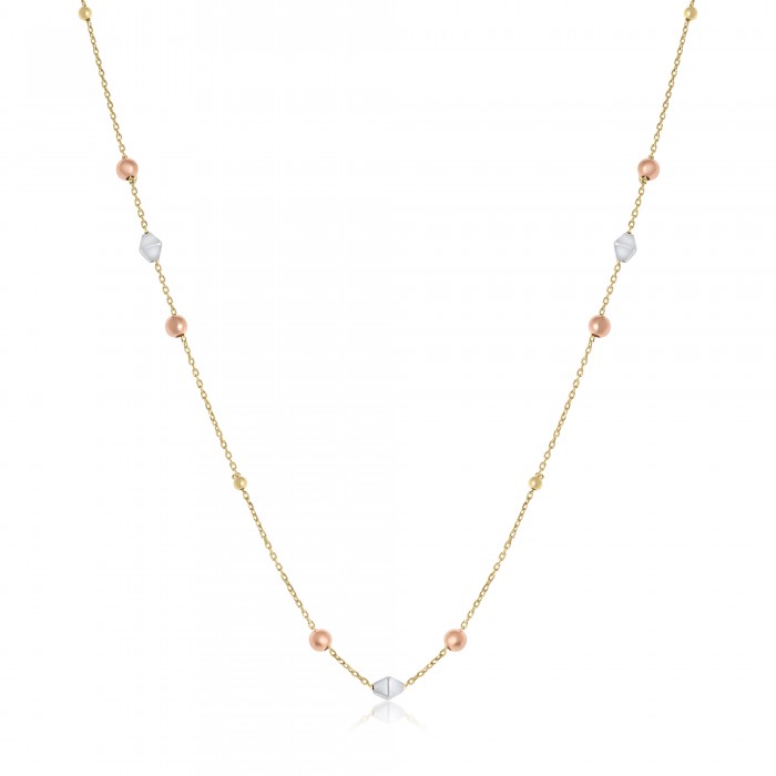 Halskette aus 18 Karat Gelb-, Weiß- und Roségold mit Kugeln und Diamanten
