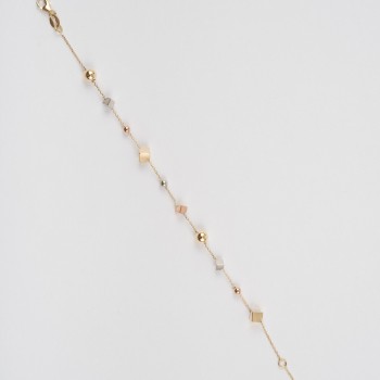 Bratara din Aur Galben, Alb, Roz de 18K cu Bile Diamantate, Cuburi si Lant Diamantat